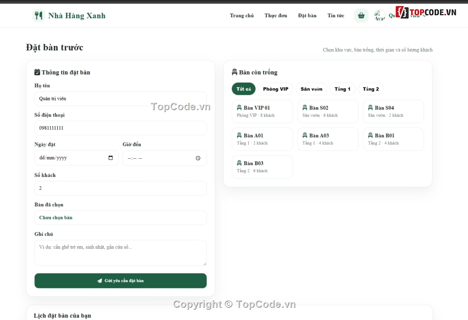 Website quản lý,đơn giản,nhà hàng